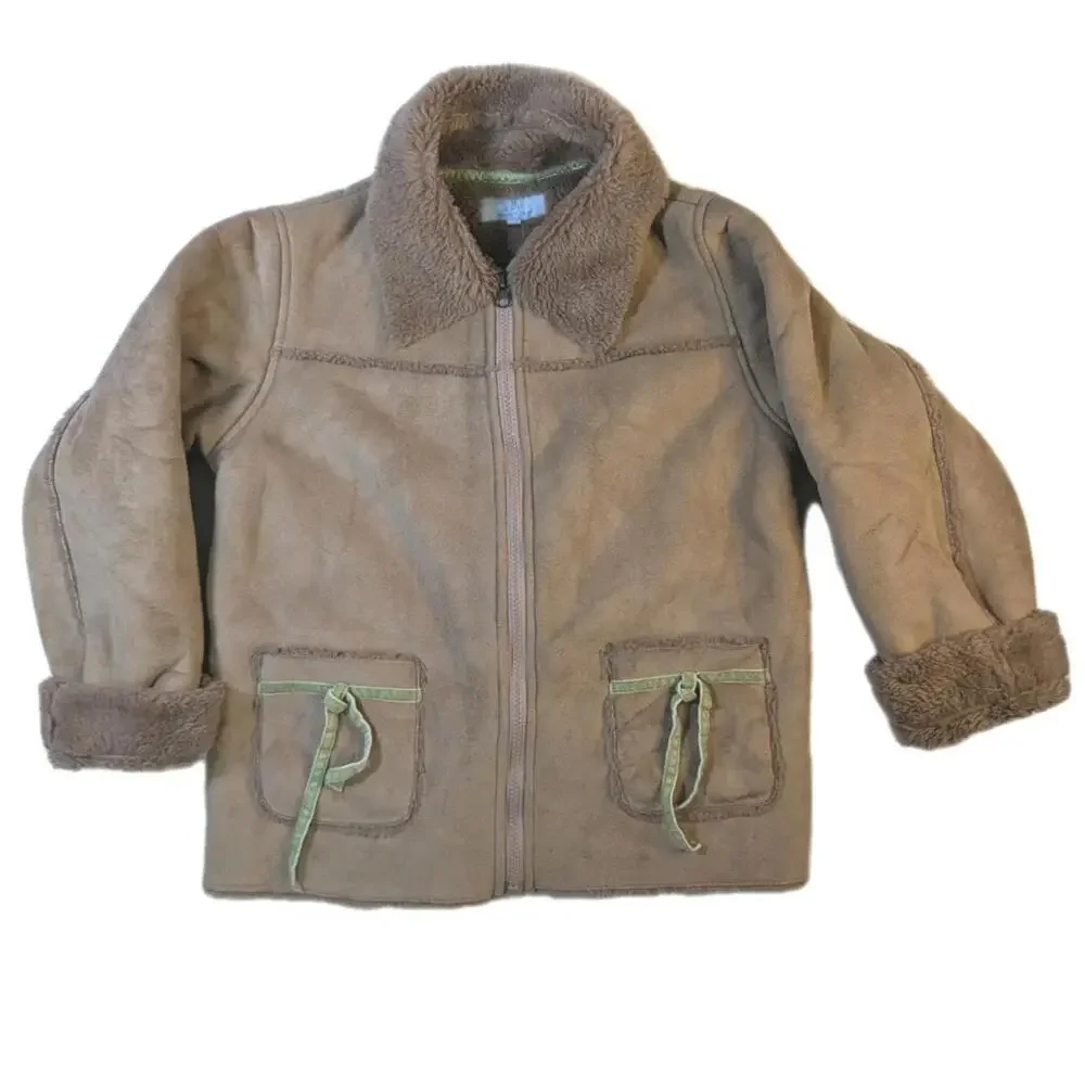 Girls Size 10 Brown EPK Faux Fur Lined Zip Up Winter Jacket Designed In France